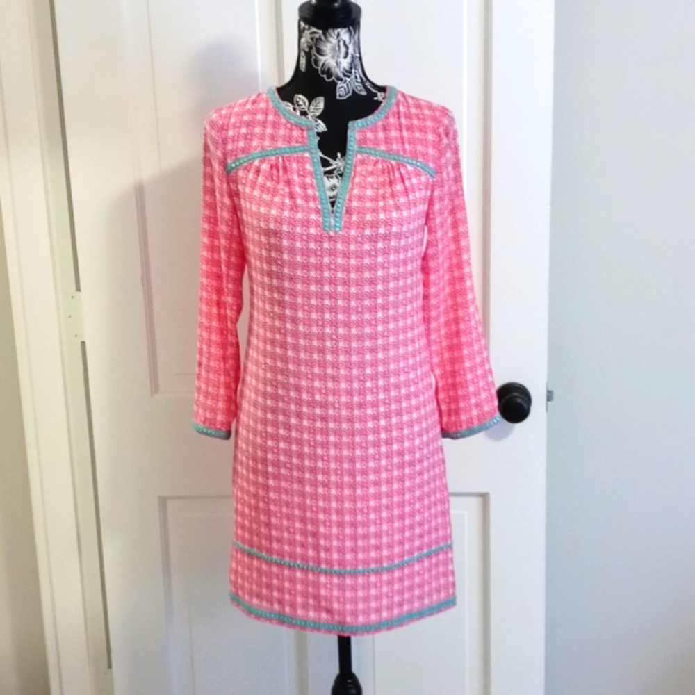 Vineyard Vines Pink Shift Dress with Aqua Trim